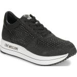 Schwarze MOSCHINO Love Moschino Low Sneaker mit Strass aus Leder für Damen Größe 37 mit Absatzhöhe 3cm bis 5cm 