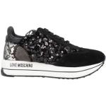 Schwarze Animal-Print MOSCHINO Love Moschino Pailletten-Sneaker mit Pailletten mit Schnürsenkel aus Veloursleder Gefüttert für Damen Größe 40 für den für den Winter 