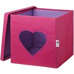 LOVE IT STORE IT Aufbewahrungsbox mit Deckel - Spielzeugkiste aus Stoff - Quadratisch und stabil - Pink mit Herz - 30x30x30 cm