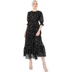 Lovedrobe Women's Midaxi Dress Ladies Puff Sleeve Round Neck Frill Tiered Hem Star Print Empire A-line for Party Cocktail Evening, Black, 54