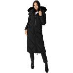 Lovedrobe Women's Winter Jacket Ladies Coat Puffer Removable Faux Fur Hood Pockets Quilted Padded Longline Puffa Outerwear, Schwarz, 56
