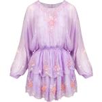 Reduzierte Violette Bestickte Mini Minikleider & kurze Kleider aus Viskose für Damen Größe XS 