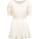 Reduzierte Weiße Bestickte Mini Spitzenkleider mit Rüschen mit Knopf aus Baumwolle für Damen Größe S für den für den Sommer 