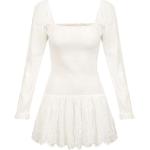 Reduzierte Weiße Bestickte Mini Spitzenkleider mit Puffärmeln aus Modal für Damen Größe M 