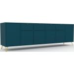 Lowboard Blaugrün, Goldfüße - TV-Board: Schubladen in Blaugrün & Türen in Blaugrün - Hochwertige Materialien - 233 x 72 x 47 cm, Komplett anpassbar