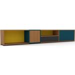 Lowboard Gelb - TV-Board: Schubladen in Graphitgrau & Türen in Blaugrün - Hochwertige Materialien - 265 x 43 x 35 cm, Komplett anpassbar