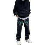 Schwarze Bestickte Hip Hop Atmungsaktive Jeans mit Stickerei mit Reißverschluss aus Denim für Herren Größe L Große Größen für den für den Sommer 
