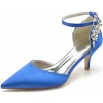 Blaue Elegante Spitze Damenpumps mit Strass mit Riemchen aus Satin leicht Größe 39 für die Braut 