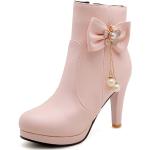 Pinke Runde High Heel Stiefeletten & High Heel Boots für Damen Übergrößen 