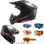 LS2 MX703 EVO X-Force Solid Carbon MX Helm Crosshelm Motocross + HP7 Crossbrille M (57-58cm) schwarz rot verspiegelt