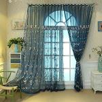 Blaue Blumenmuster Vintage Gardinen & Vorhänge aus Voile transparent 2-teilig 
