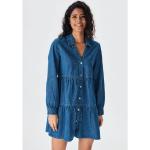 Blaue Casual Langärmelige LTB Sommerkleider mit Volants aus Baumwolle für Damen Größe XS für den für den Sommer 