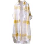 Gelbe Rautenmuster Casual Langärmelige Schulterfreie Tunika-Blusen aus Baumwolle für Damen Größe S Große Größen für den für den Sommer 