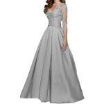 Silberne Langärmelige Maxi Lange Abendkleider aus Tüll für Damen Größe M für Hochzeitsgäste 