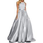 Silberne Elegante Maxi Lange Abendkleider aus Tüll für Damen Größe L 