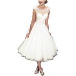 Weiße Vintage Ärmellose Mini Kurze Brautkleider aus Spitze für Damen Größe M für die Braut 