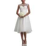 Elfenbeinfarbene Vintage Mini Brautkleider A-Linie aus Tüll für Damen Größe L für die Braut 