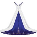 Royalblaue Bestickte V-Ausschnitt Brautkleider & Hochzeitskleider aus Satin für Damen Übergrößen für die Braut 
