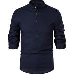 Marineblaue Ethno Langärmelige Henleykragen T-Shirts mit Knopf aus Baumwolle für Herren Übergrößen 