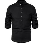 Schwarze Ethno Langärmelige Henleykragen T-Shirts mit Knopf aus Baumwolle für Herren Größe L 