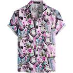 Pinke Ethno Kurzärmelige Hawaiihemden aus Leinen für Herren Größe M für den für den Sommer 