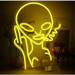 LUCUNSTAR Gelb Außerirdischer Neon Schild, Außerirdischer Neon Licht für Wand Dekor, Außerirdischer Led Schild mit USB-betrieben für Spielzimmer, Zuhause, Bar, Party, Schlafzimmer