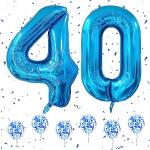 Blaue Zahl 40 Zahlenballons & aufblasbare Zahlen aus Aluminium 6-teilig 