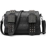 Schwarze Gothic Totenkopf Handtaschen mit Nieten aus Leder für Damen klein 