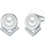Silberne Minimalistische Perlenohrstecker Vergoldete aus Leder mit Zirkonia für Damen 