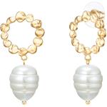 Goldene Minimalistische Perlenohrringe vergoldet aus Leder mit Zirkonia für Damen 