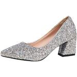Silberne Elegante High Heels & Stiletto-Pumps mit Glitzer mit Riemchen aus Leder für Damen Größe 40 für den für den Sommer 