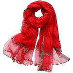 Rote Unifarbene Seidenschals mit Perlen aus Chiffon für Damen Einheitsgröße für den für den Sommer 