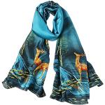 Blaue Animal-Print Elegante Seidenschals mit Pferdemotiv aus Seide für Damen Einheitsgröße 