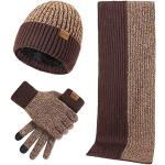 Braune Strick-Handschuhe aus Wolle für Herren Einheitsgröße für den für den Winter 