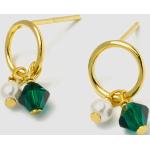 Reduzierte Goldene Elegante Runde Perlenohrringe vergoldet 18 Karat mit Smaragd für Damen 