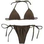 Reduzierte Braune Neckholder-Bikinis ohne Verschluss mit Riemchen am Rücken für Damen Größe S 2-teilig 