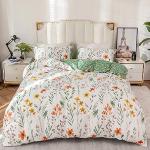 Grüne Blumenmuster Moderne bügelfreie Bettwäsche mit Reißverschluss aus Baumwolle maschinenwaschbar 220x200 3-teilig 