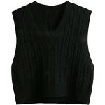 Schwarze Unifarbene Ärmellose V-Ausschnitt Sommermode aus Polyester für Damen Einheitsgröße für den für den Herbst 