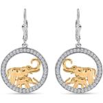 Weiße Elefanten Ohrringe mit Tiermotiv vergoldet mit Zirkonia für Damen 
