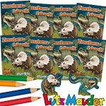 Lutz Mauder 8 x Zauberblöckchen T-REX & Dinosaurier in DIN A8 Plus Buntstifte im Set | Zauberblock Mitgebsel für Kindergeburtstag | Dino Saurier Urzeit