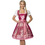 Luxus Designer Dirndl mit Schürze Kleid Dirndkleid Oktoberfest Tracht Trachtenkleid Tüll Tüllschürze Pailletten Rüschen Borte Rosa Rot XS - 3XL, Rosa/Rot, L