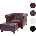 Luxus Sessel Loungesessel Relaxsessel Chesterfield Kunstleder ' runde Füße, rot-braun mit Ottomane