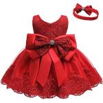 Reduzierte Rote Bestickte V-Ausschnitt Kinderspitzenkleider mit Reißverschluss aus Tüll für Babys 