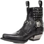 Schwarze New Rock Rock Cowboy-Boots & Cowboystiefeletten mit Nieten ohne Verschluss aus Leder für Damen Übergrößen 