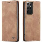 Braune Retro Samsung Galaxy S21 Ultra 5G Hüllen Art: Flip Cases Matt aus Leder 