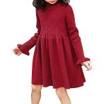Bordeauxrote Unifarbene Casual Mini Rollkragen Kinderstrickkleider aus Tüll für Mädchen für den für den Herbst 