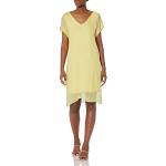 Gelbe Kurzärmelige V-Ausschnitt Seidenkleider aus Seide für Damen Größe XL 