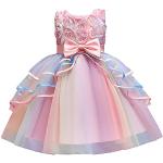 Pinke Sterne Midi Kinderfestkleider mit Reißverschluss aus Tüll für Mädchen 