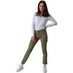 Khakifarbene Unifarbene Stonewashed Jeans mit Reißverschluss aus Leder für Damen Größe L Weite 33 