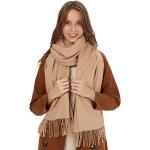 Beige Unifarbene Pashmina-Schals mit Fransen aus Wolle für Damen Einheitsgröße für den für den Winter 